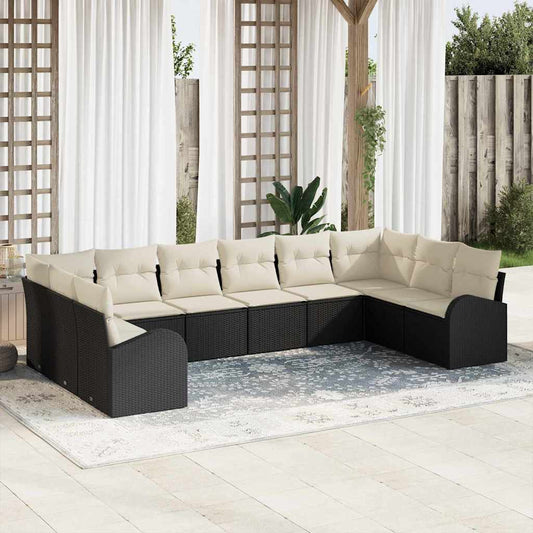 Garten-Sofa-Set 10 pcs Schwarz Poly Rattan