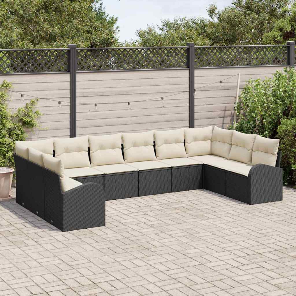 Garten-Sofa-Set 10 pcs Schwarz Poly Rattan