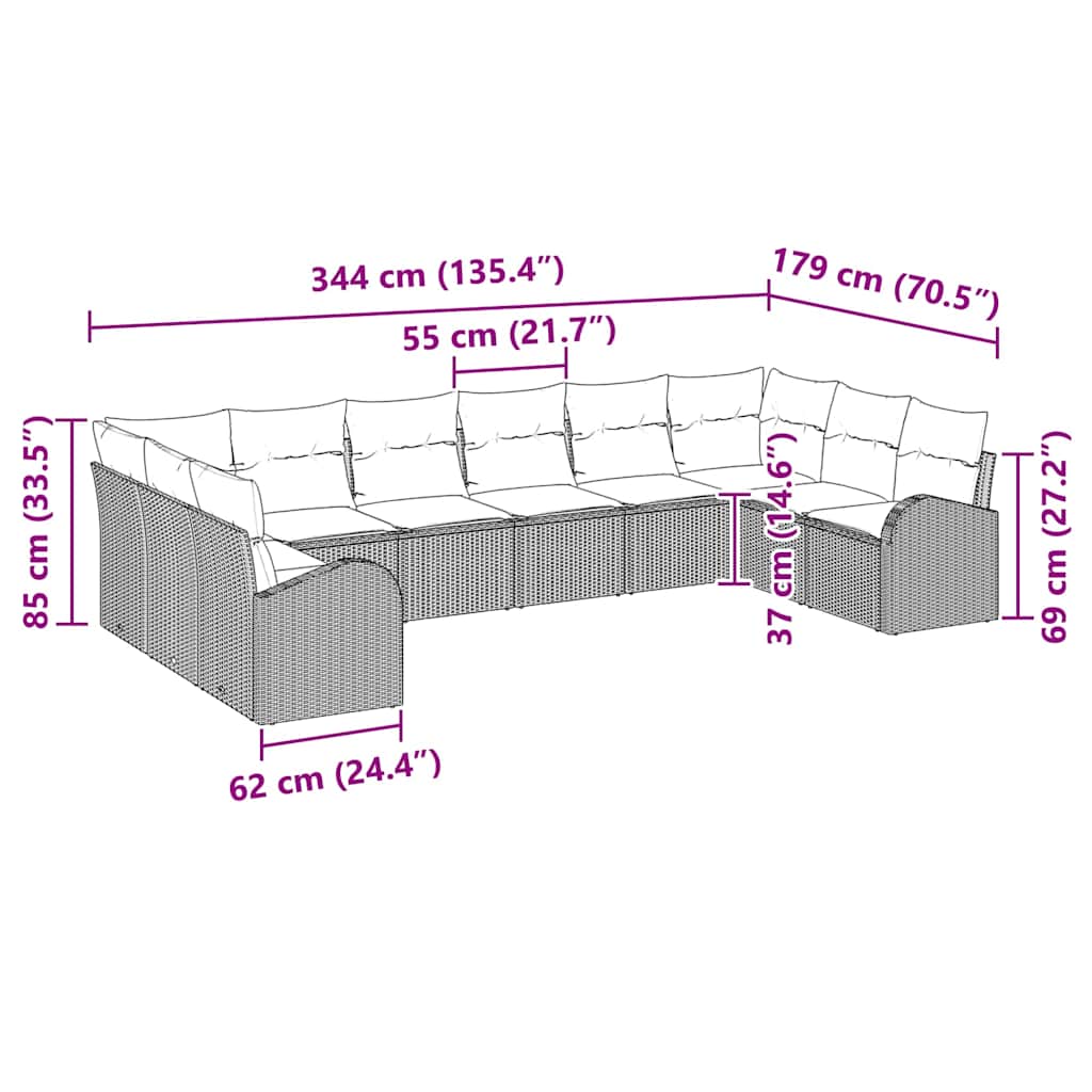 Garten-Sofa-Set 10 pcs Schwarz Poly Rattan
