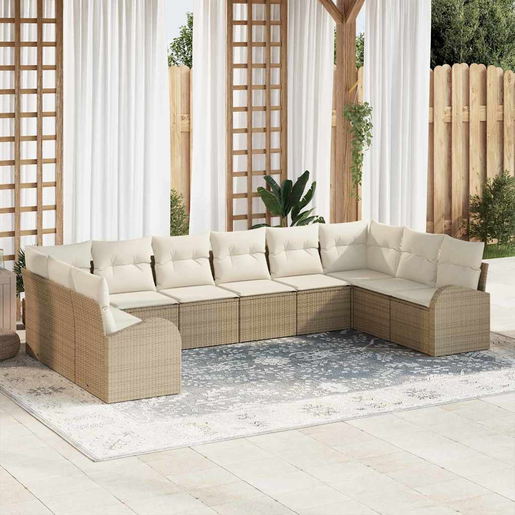 Sofa Set mit Kissen 10 pcs Beige Poly Rattan