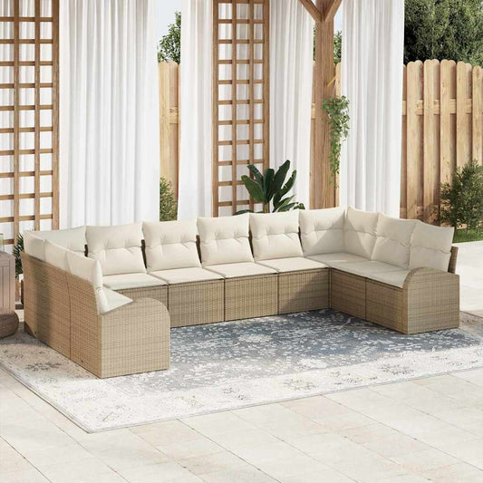 Sofa Set mit Kissen 10 pcs Beige Poly Rattan