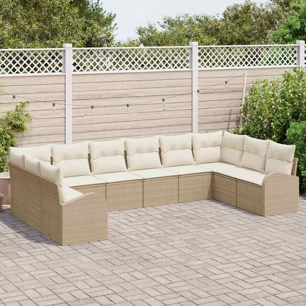 Sofa Set mit Kissen 10 pcs Beige Poly Rattan