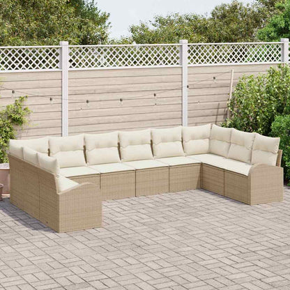 Sofa Set mit Kissen 10 pcs Beige Poly Rattan