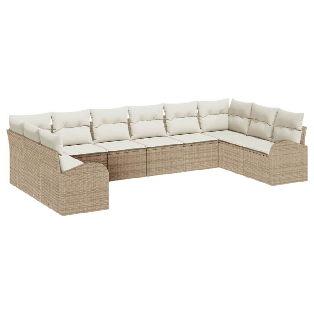 Sofa Set mit Kissen 10 pcs Beige Poly Rattan