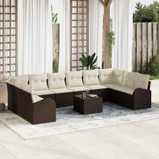 Garten-Sofa-Set 11 pcs Braun Poly Rattan
