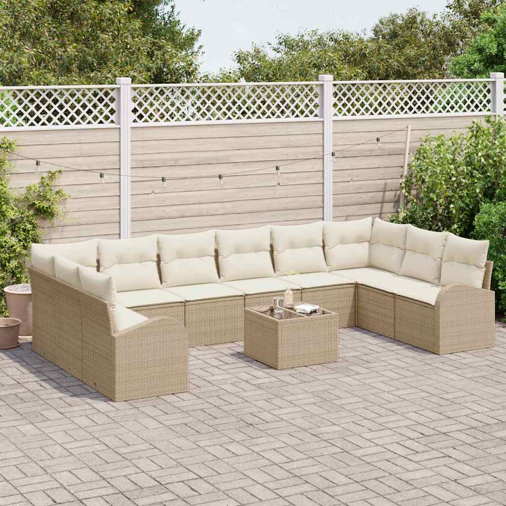 Sofa Set mit Kissen 11 pcs Beige Poly Rattan
