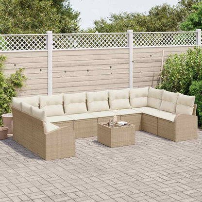Sofa Set mit Kissen 11 pcs Beige Poly Rattan