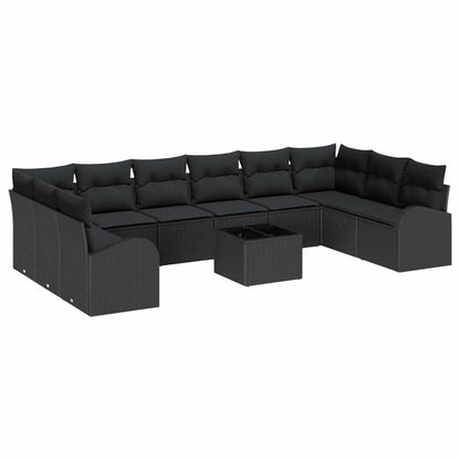 Sofa Set mit Kissen 11 pcs Schwarz Poly Rattan
