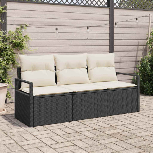 Sofa Set mit Kissen 3 pcs Schwarz Poly Rattan