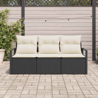 Sofa Set mit Kissen 3 pcs Schwarz Poly Rattan