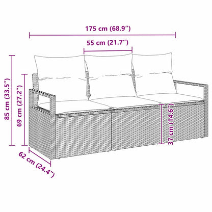 Sofa Set mit Kissen 3 pcs Braun Poly Rattan