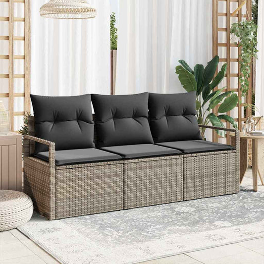 Garten-Sofa-Set 3 pcs Grau Poly Rattan