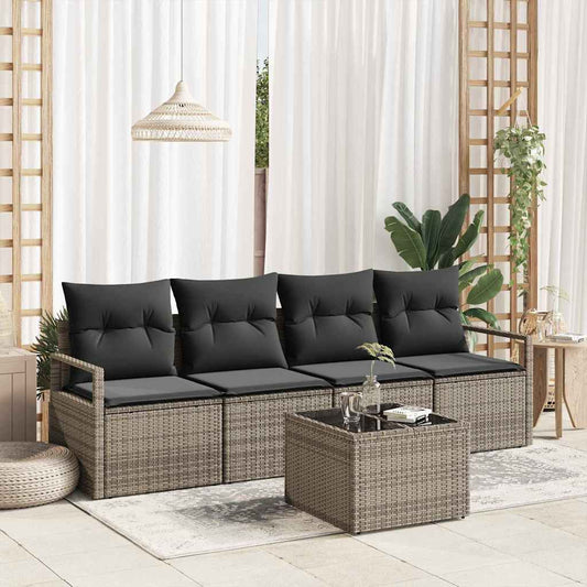 Garten-Sofa-Set 5 pcs Grau 55 x 55 x 37 cm Poly-Rattan
