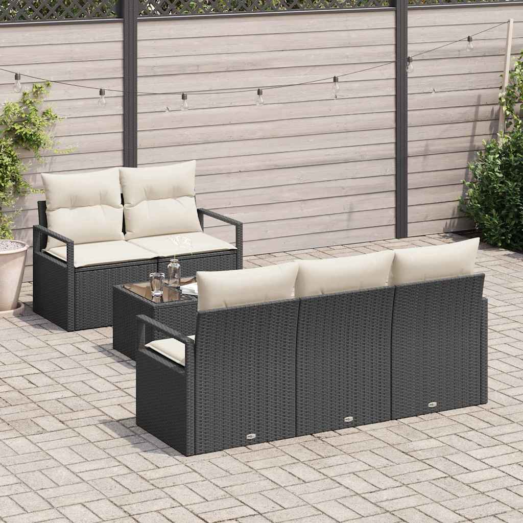 Garten-Sofa-Set 6 pcs Schwarz und Creme 55 x 55 x 37 cm