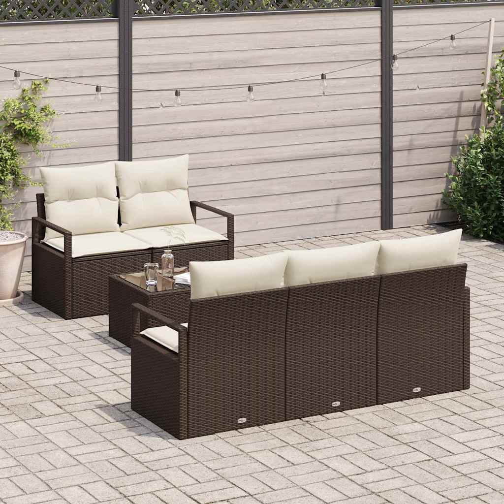 Sofa Set 6 pcs Braun und Creme Poly-Rattan