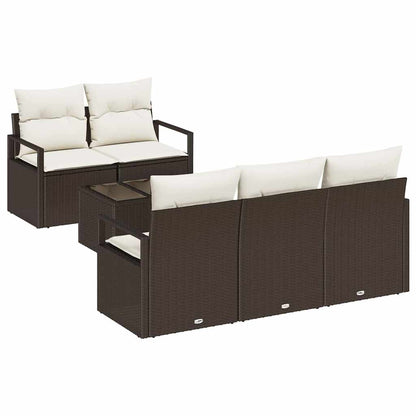 Sofa Set 6 pcs Braun und Creme Poly-Rattan