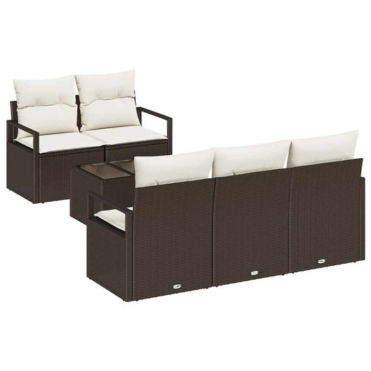 Sofa Set 6 pcs Braun und Creme Poly-Rattan