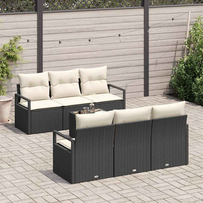 Sofa Set 7 pcs Schwarz und Creme Poly-Rattan