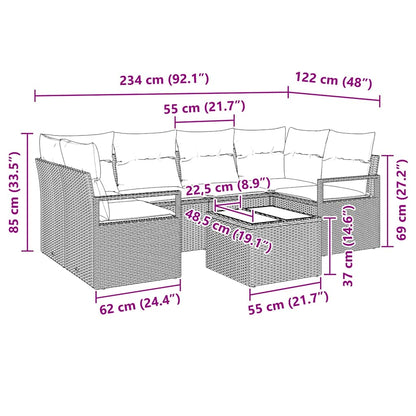 Sofa Set 7 pcs Braun und Creme Poly-Rattan