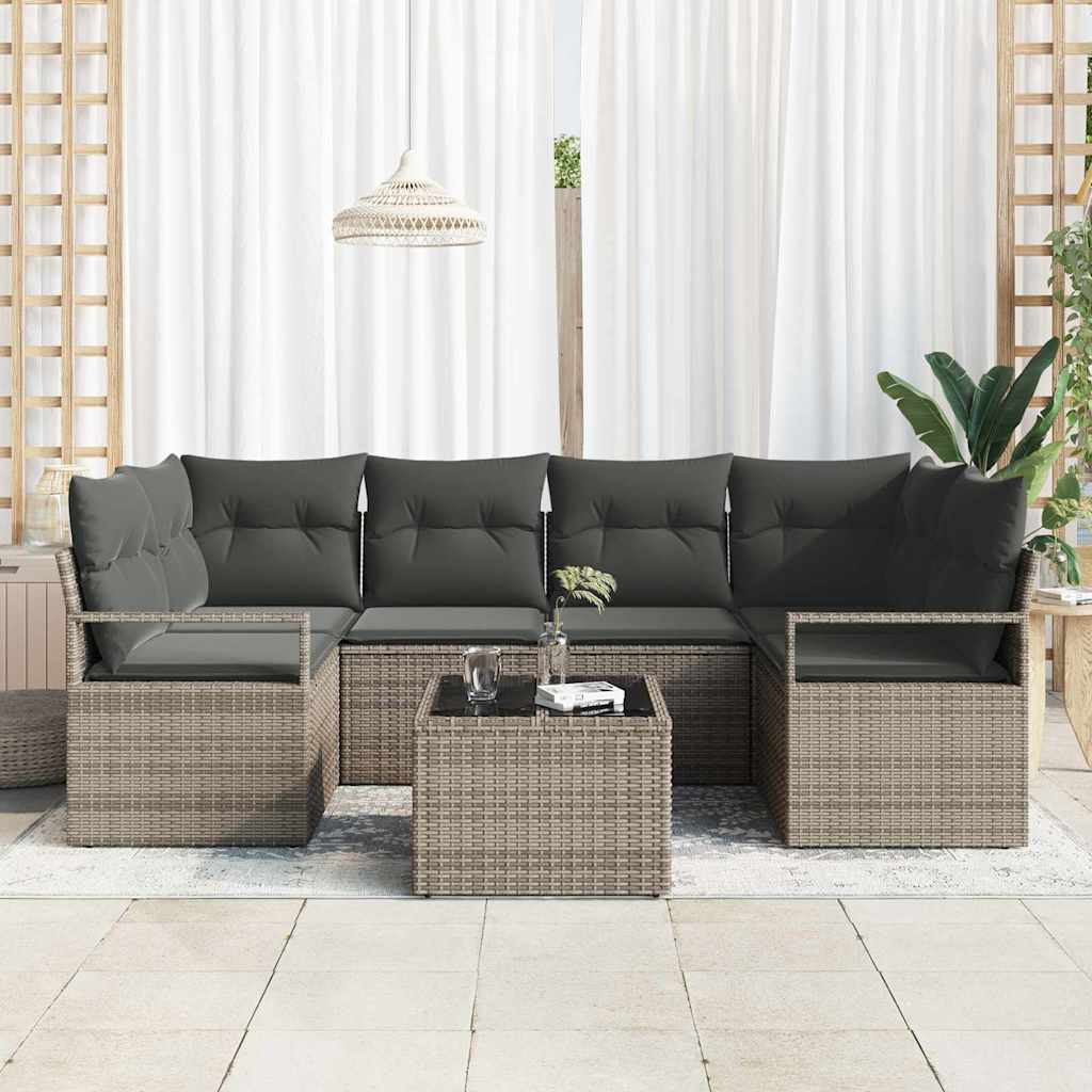 Garten-Sofa-Set 7 pcs Grau 55 x 55 x 37 cm Poly-Rattan
