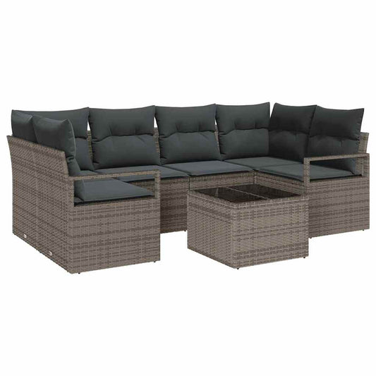 Garten-Sofa-Set 7 pcs Grau 55 x 55 x 37 cm Poly-Rattan