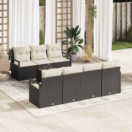 Sofa Set 8 pcs Schwarz und Creme Poly-Rattan