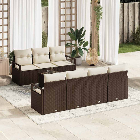 Sofa Set 8 pcs Braun und Creme Poly-Rattan