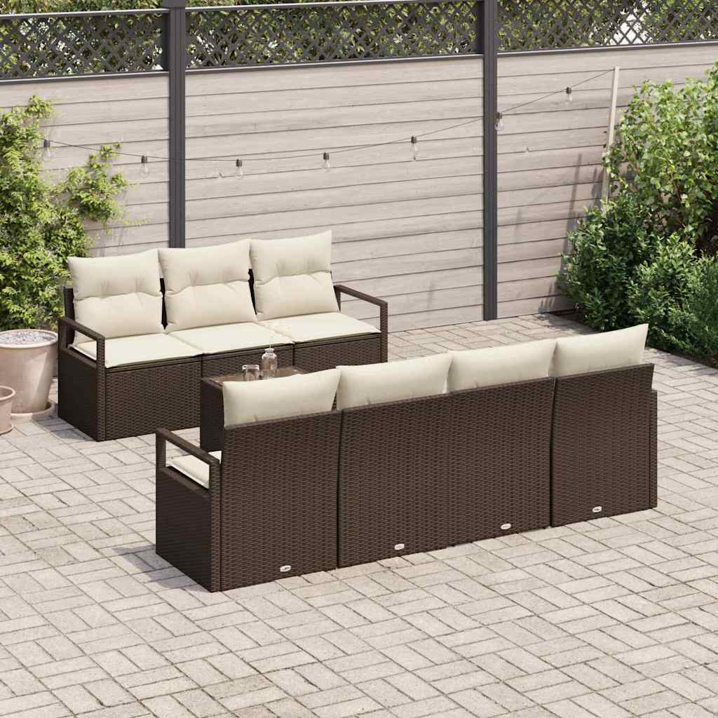Sofa Set 8 pcs Braun und Creme Poly-Rattan