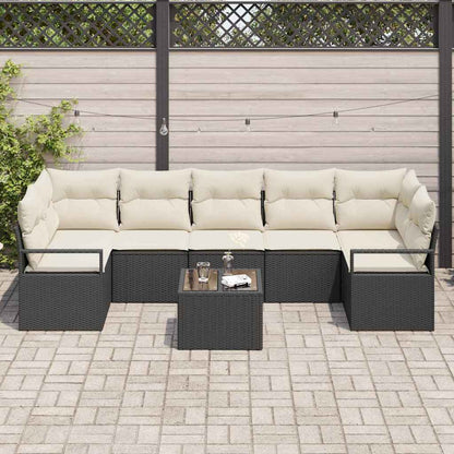 Sofa Set 8 pcs Schwarz und Creme Poly-Rattan