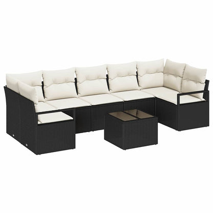 Sofa Set 8 pcs Schwarz und Creme Poly-Rattan