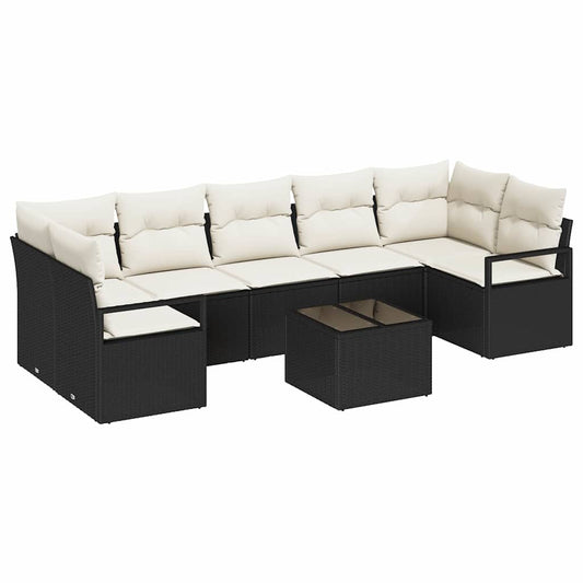 Sofa Set 8 pcs Schwarz und Creme Poly-Rattan