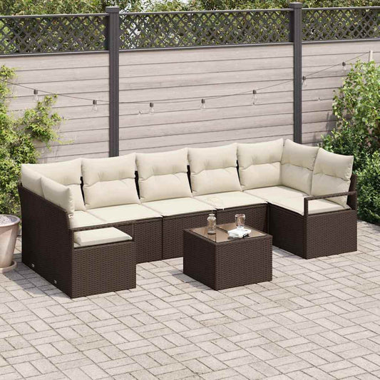 Sofa Set 8 pcs Braun und Creme Poly-Rattan