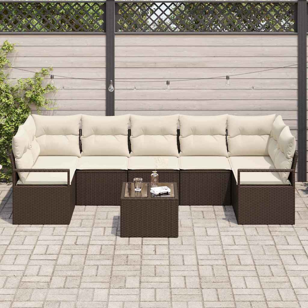 Sofa Set 8 pcs Braun und Creme Poly-Rattan