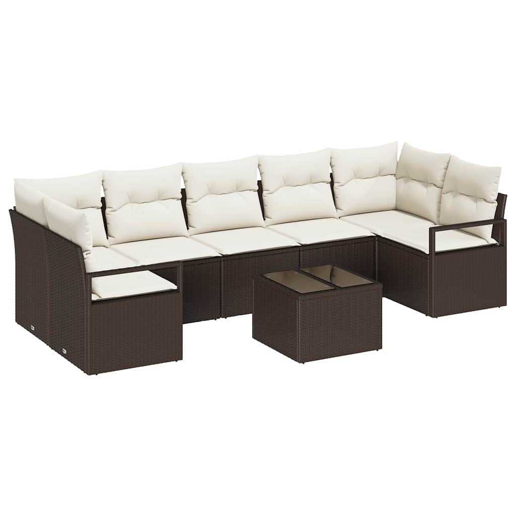 Sofa Set 8 pcs Braun und Creme Poly-Rattan