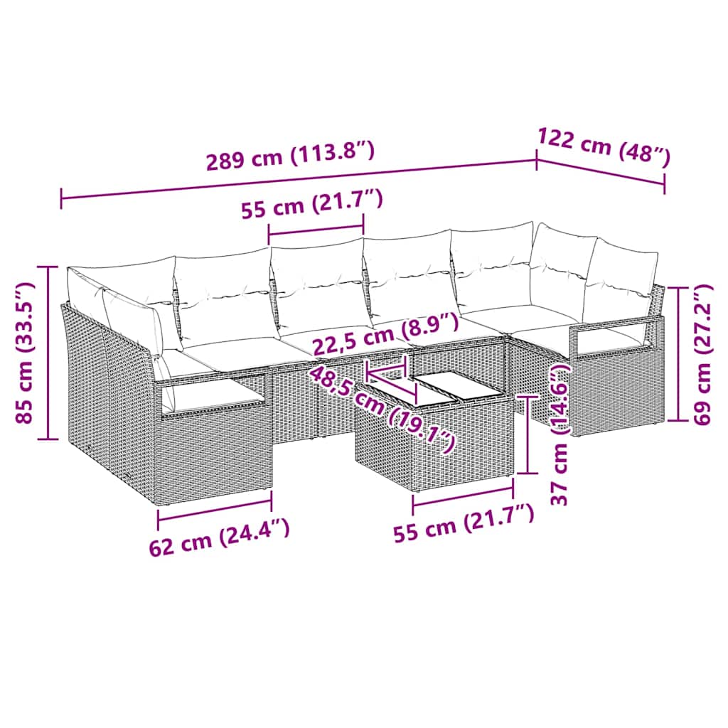 Garten-Sofa-Set 8 pcs Schwarz 55 x 55 x 37 cm Poly-Rattan