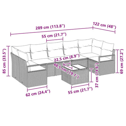 Garten-Sofa-Set 8 pcs Schwarz 55 x 55 x 37 cm Poly-Rattan