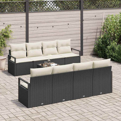 Sofa Set 7 pcs Schwarz und Creme Poly-Rattan