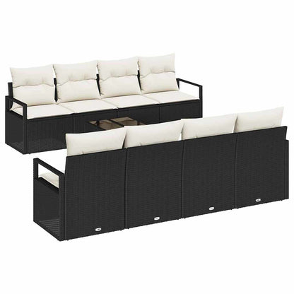 Sofa Set 7 pcs Schwarz und Creme Poly-Rattan
