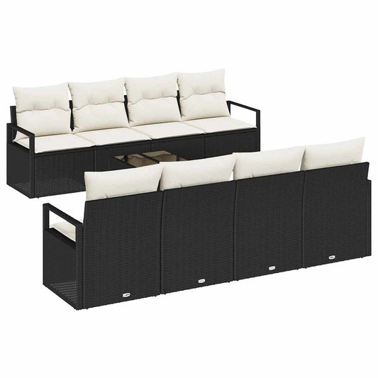 Sofa Set 7 pcs Schwarz und Creme Poly-Rattan