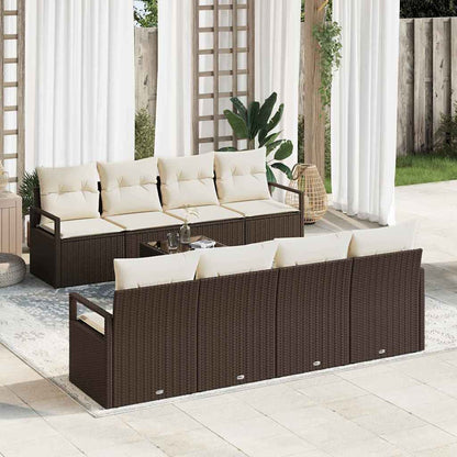 Sofa Set 7 pcs Braun und Creme Poly-Rattan