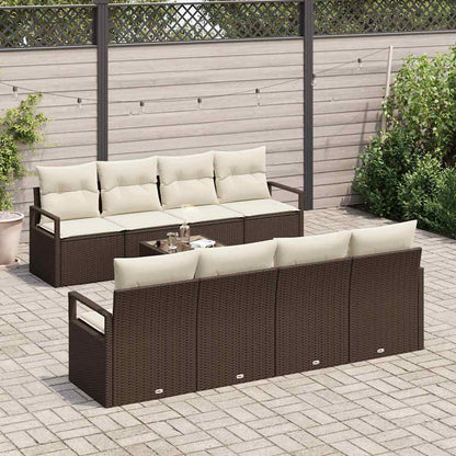 Sofa Set 7 pcs Braun und Creme Poly-Rattan