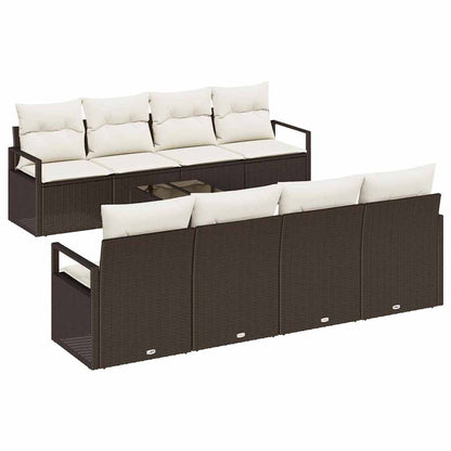 Sofa Set 7 pcs Braun und Creme Poly-Rattan