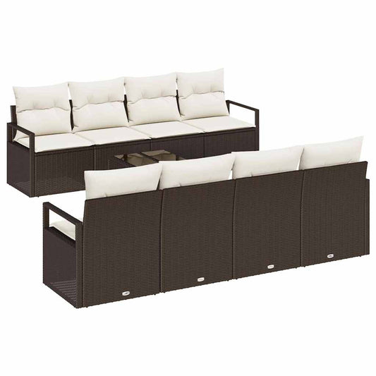 Sofa Set 7 pcs Braun und Creme Poly-Rattan