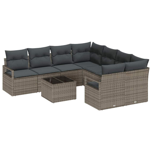 Garten-Sofa-Set 9 pcs Grau 55 x 55 x 37 cm Poly-Rattan