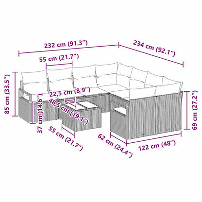 Garten-Sofa-Set 9 pcs Grau 55 x 55 x 37 cm Poly-Rattan