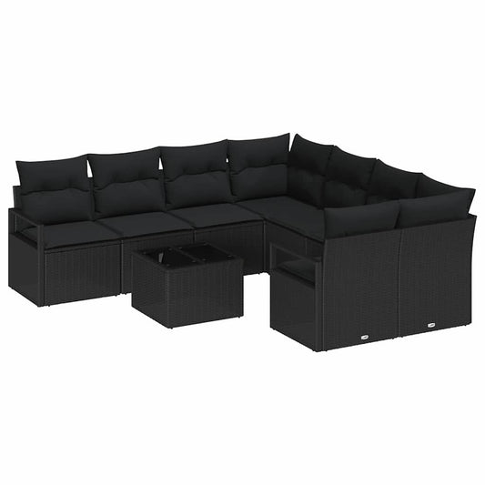 Garten-Sofa-Set 9 pcs Schwarz 55 x 55 x 37 cm Poly-Rattan