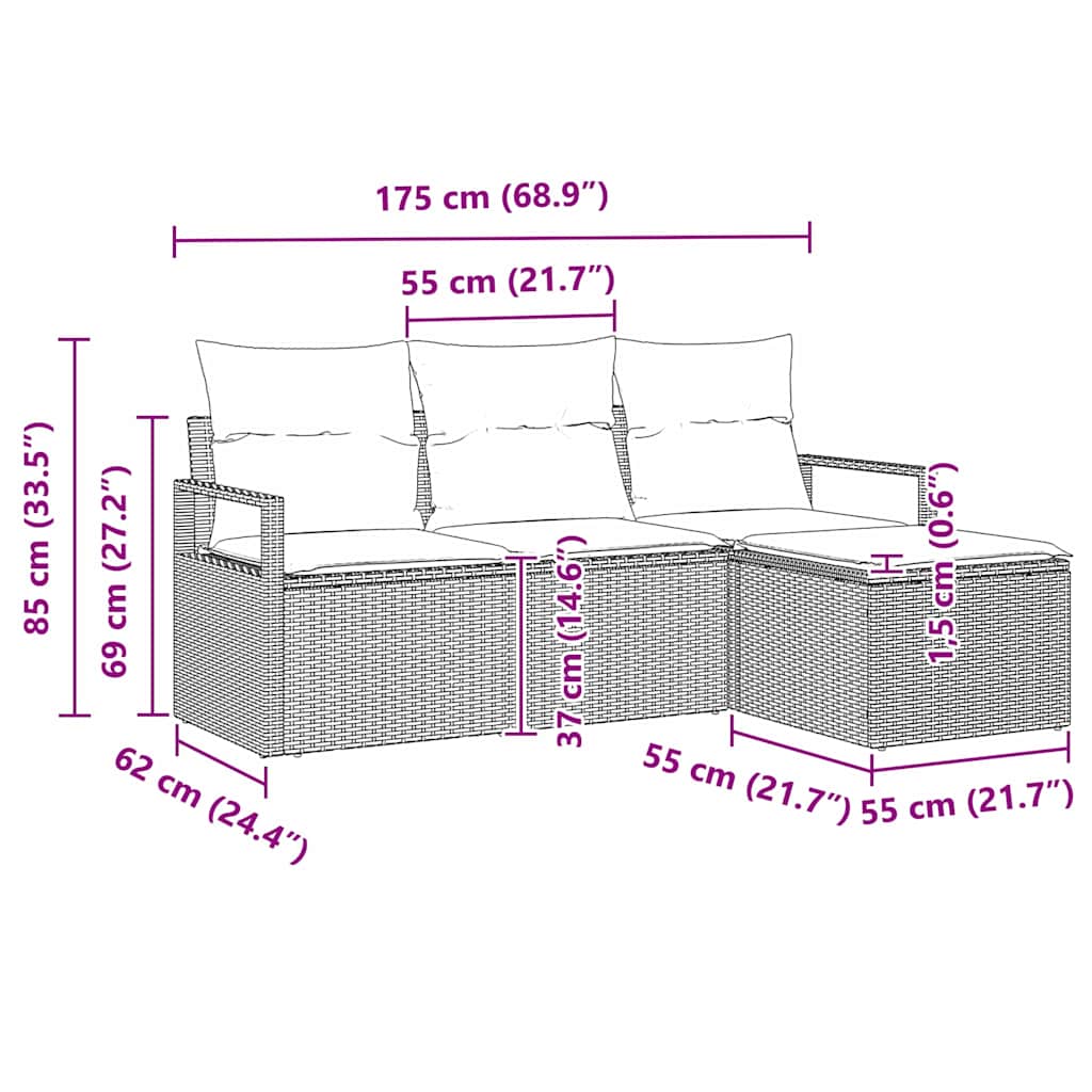 Garten-Sofa-Set 4 pcs Schwarz Poly Rattan