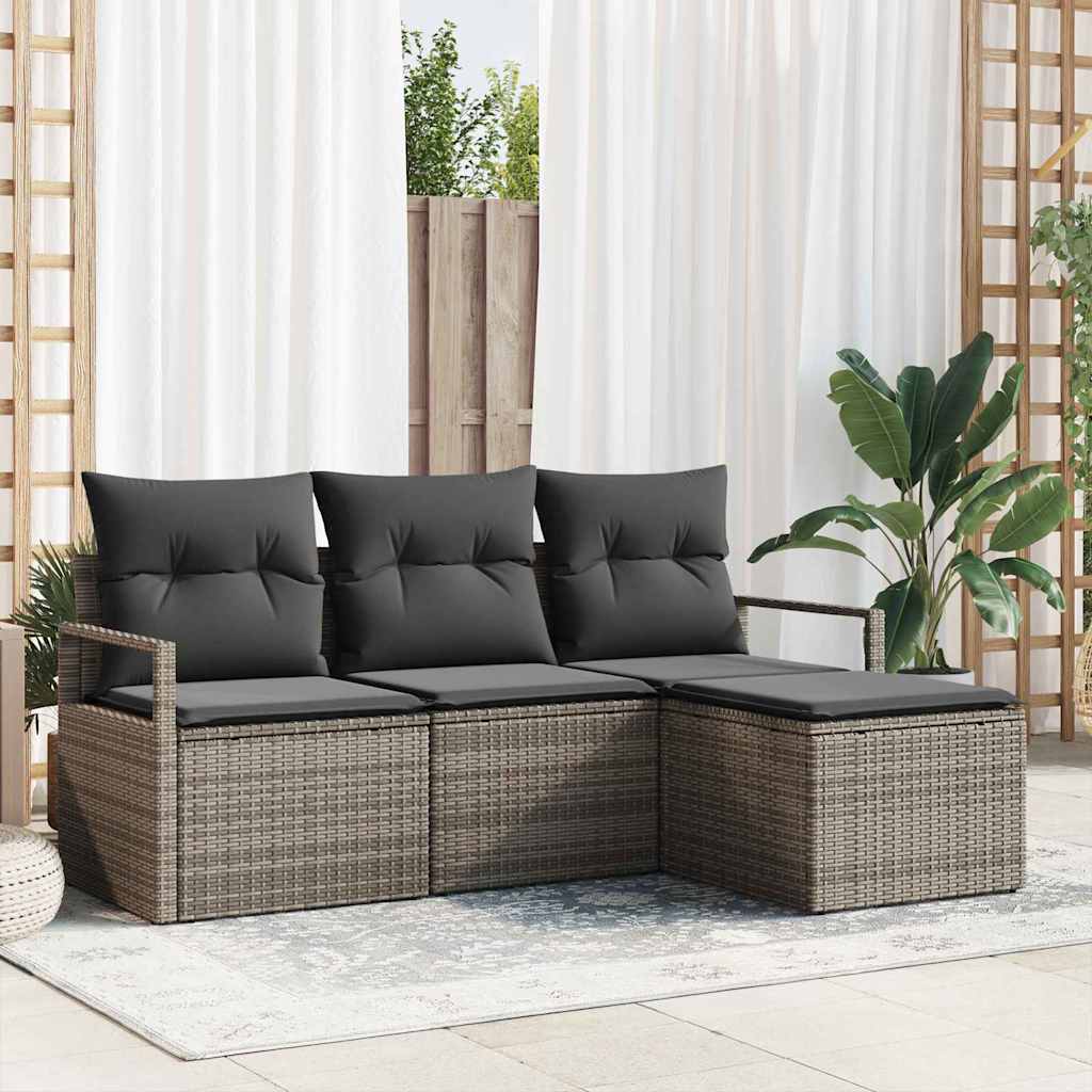 Garten-Sofa-Set 4 pcs Grau Poly Rattan