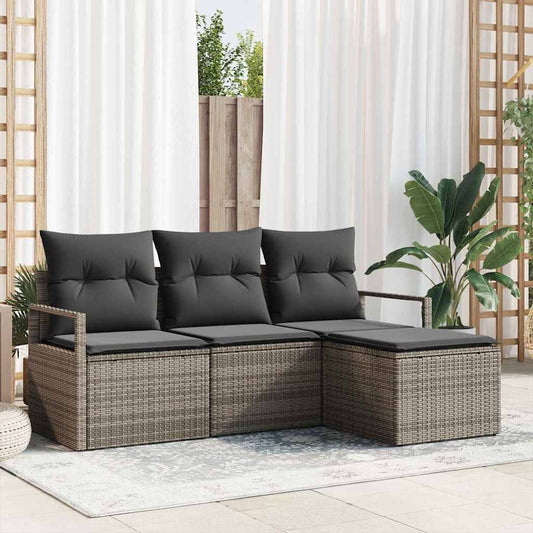 Garten-Sofa-Set 4 pcs Grau Poly Rattan