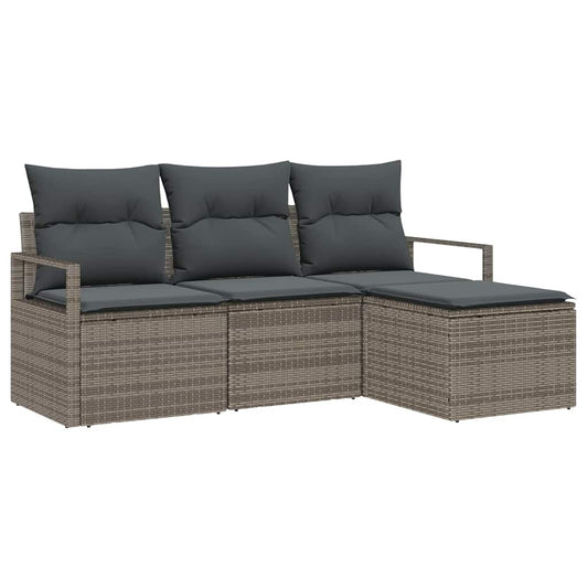 Garten-Sofa-Set 4 pcs Grau Poly Rattan